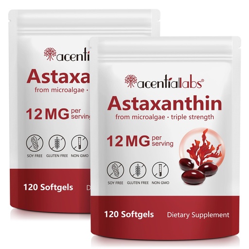 [BRSREAD5CMMR6YA2] Astaxanthin Supplements 12mg - 120 Softgels | Premium Natural Antioxidant from Microalgae | Eye, Skin, Brain, Joint, Heart & Immune Health Support | Non-GMO, Gluten-Free