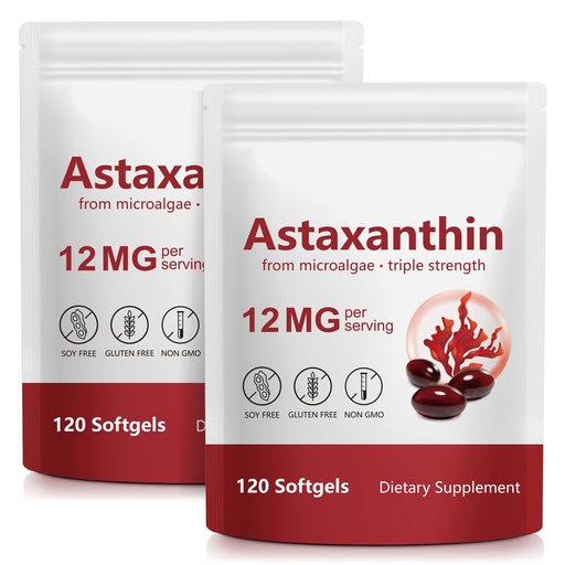 [BRSRGZQOC4MQ4C3D] ITSDAWN Astaxanthin 12mg 2 Pack, Antioxidant Supplement for Eye, Skin Support, Natural Microalgae Source, 240 Softgels
