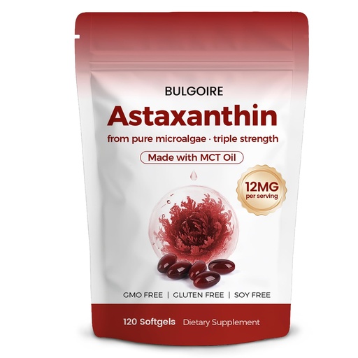 [BRSRGAYOCB7RQDTB] Astaxanthin 12mg with MCT Oil – 120 Softgels, Premium Astaxanthin Organic Supplements, for Kidneys, Eyes & Skin, Natural Microalgae Source, Triple Strength, Non-GMO & Gluten Free (Pack of 1)