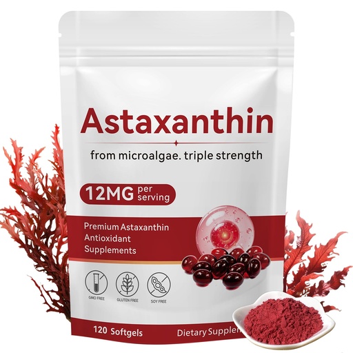 [BRSRGHTYOIIWMYDA] Astaxanthin 12mg, 120 Softgels, Premium Astaxanthin Antioxidant Supplements with Antioxidant Activity, Supports Eye, Skin Health, Immune, Internal Circulation