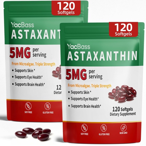 [BRSRGFDYAEOWCETF] 2Pack Astaxanthin Supplements 12mg - Premium Astaxanthin for Eye, Brain, Skin & Immune Support, Microalgae Source, 240 Softgels
