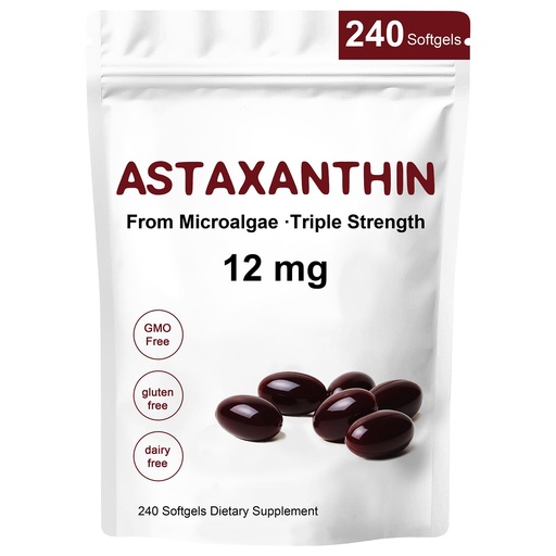 [BRSRGGQQBAHGMETA] Astaxanthin 12mg,240 Softgels,Premium Astaxanthin Antioxidant Supplements,Supports Eye,Skin,Immune,Internal Circulation,Non-GMO, Gluten Free, No Soy-8 Month Supply