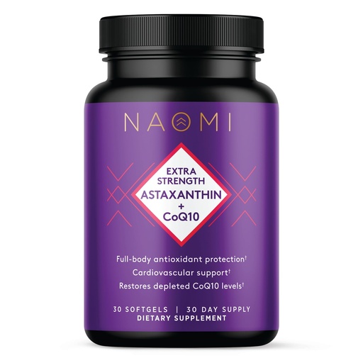 [BRSRMEICDMARUYA4] NAOMI Extra Strength Astaxanthin + CoQ10, Fat-Soluble Antioxidants, Cardiovascular Support, Increased Energy, Immune and Cognitive Function, Restore Depleted CoQ10, High Absorption, 30-Day Supply