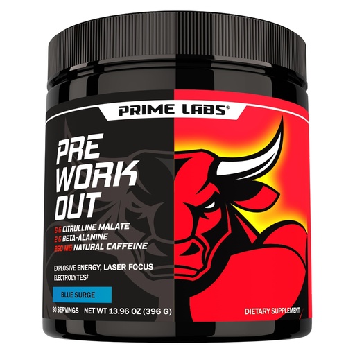 [BRSRABI5OF5R6G3F] Prime Labs Pre Workout Powder for Men - with Citrulline Malate, Beta-Alanine, and Natural Caffeine - Energy, Focus, Power - Blue Lemonade Flavor - 30 Servings