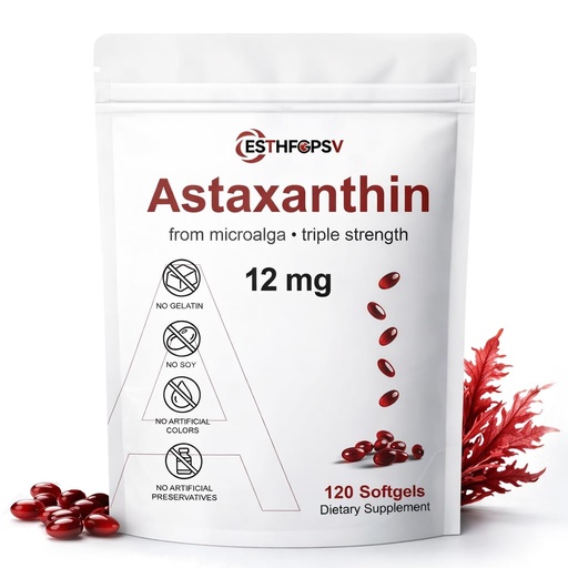 [BRSRGEITDMJQA2YU] Premium Astaxanthin 12mg Antioxidant Supplement with Vitamin E – 120 Softgels, 4 Month Supply, Microalgae Source, Supports Skin, Eye & Joint Health, Non-GMO, Gluten & Soy Free