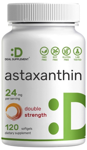 [BRSRAHA3BAFA4HTZ] DEAL SUPPLEMENT Astaxanthin 24mg Per Serving (12mg Per Cap), 120 Softgels – Double Strength Microalgae – Antioxidant Supplements for Skin, Eyes, Joints & Immune Support – Non-GMO