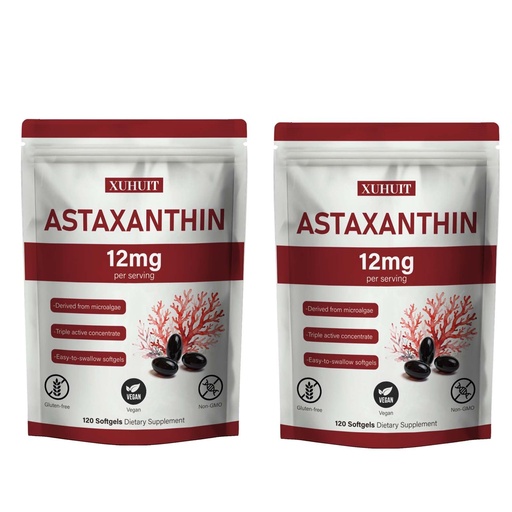 [BRSRGEL5BF6QGDYY] Astaxanthin 12mg Softgels | Natural Algae-Derived Botanical Extract (Haematococcus pluvialis) | Easy Swallow, Non-GMO, 120 Count per Bag (2)