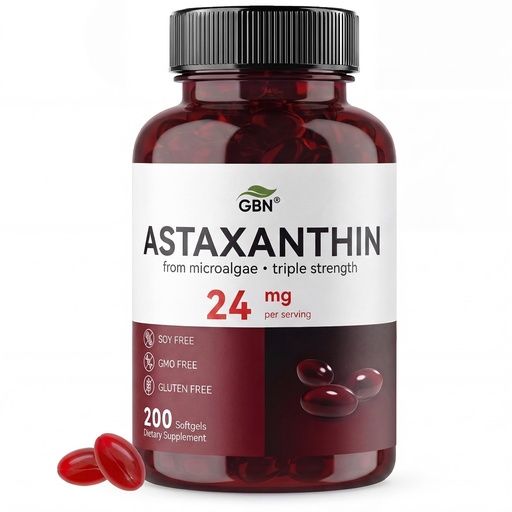 [BRSRGGATDIJWC3YV] GBN Astaxanthin Supplements 24mg 200 Softgels, Supports Eye, Skin, Joint, Brain, Heart & Immune System Health, Stamina & Healthy Aging for Women & Men, Fresh Microalgae Source