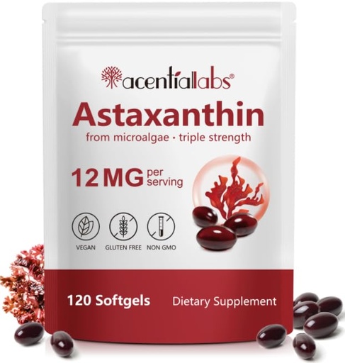 [BRSRGGT6A4MGE3D7] AIQIUSHA Astaxanthin Supplements 12mg with Coconut Oil, 120 Softgels, 4 Month Supply | Triple Strength Natural Astaxanthin from Microalgae | Non-GMO, Gluten & Soy Free