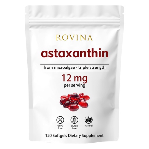 [BRSRGFAQB4CAEGY7] Rovina Astaxanthin 12mg Softgels • Powerful Natural Antioxidant to Support Eye Comfort, Skin Vitality & Immune Health • Gluten Free • 120 Grains