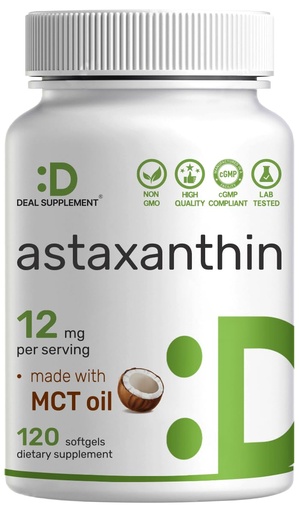 [BRSRGZL6OBYAYH3H] DEAL SUPPLEMENT Astaxanthin 12 mg Per Serving, 120 Softgels | Astaxanthin Supplement with MCT Oil | Microalgae Source | Non-GMO