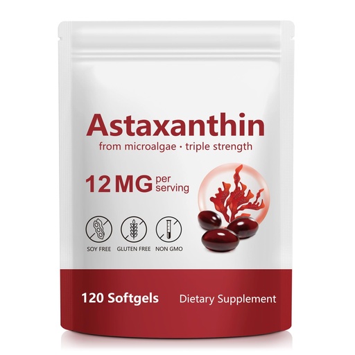 [BRSRGZTRCRYQE3TP] Astaxanthin Supplements 12mg, Premium Astaxanthin Antioxidant Supplements, Support Eye, Brain, Joint, Skin Health, 4 Month Supply, 120 Softgels, Easy to Swallow, Non-GMO