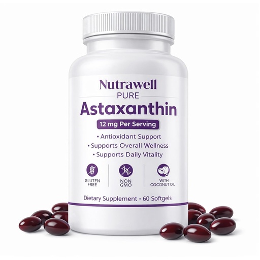 [BRSRGGANOZ6R6AAV] IRMI Nutrawell Astaxanthin 12 mg Softgels, Premium Natural Astaxanthin | Gluten-Free, Non-GMO | Daily Eye & Skin Support, 60 Soft gels