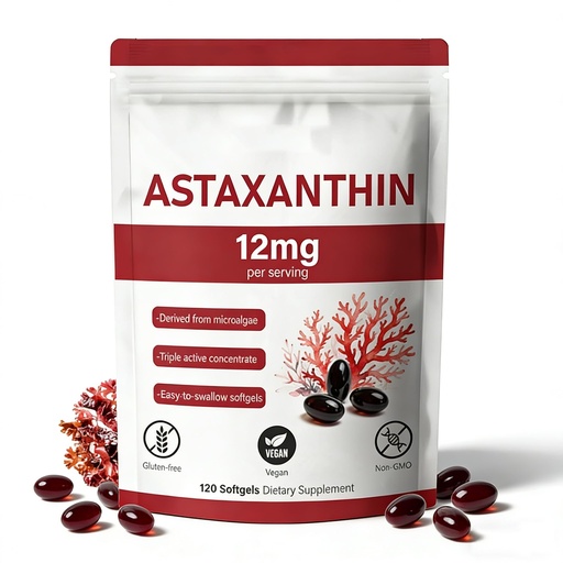 [BRSRGEARDEBWMG3F] Premium Astaxanthin 12mg, Natural Antioxidant Supplement,Fresh Microalgae Source,Non-GMO & No Gluten,12mg -120 Softgels,4-Month Supply