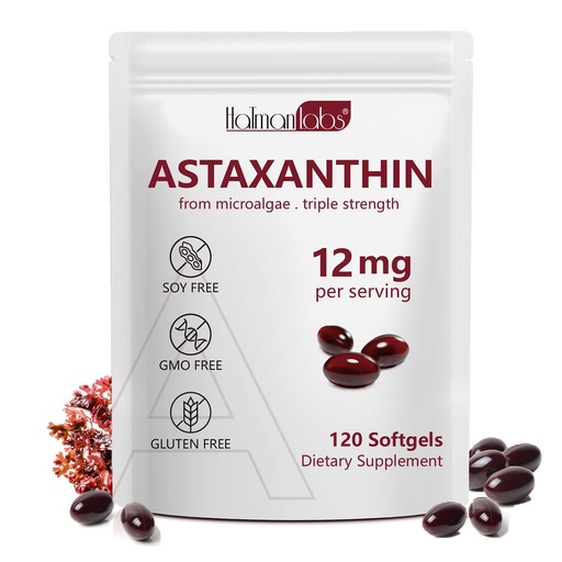 [BRSREFIKAVYQ4ALX] Daiasns Astaxanthin 12mg, Astaxanthin Antioxidant Supplements Supports Eye, Joint, Internal Circulation and Skin Health - Non-GMO,120 Softgels - 4 Month Supply