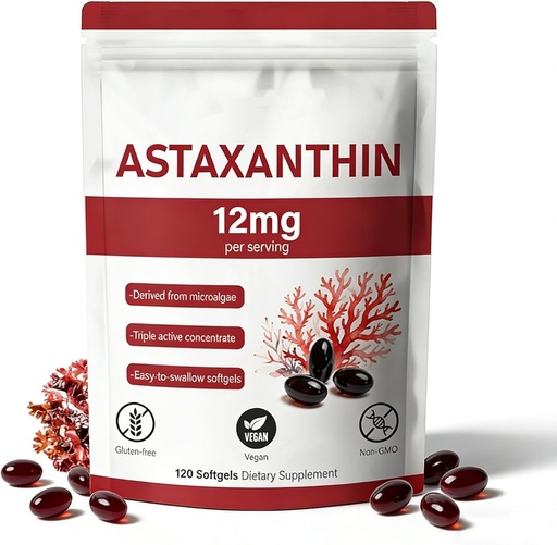 [BRSRGEAROINBGC3K] Astaxanthin 12mg, Natural Microalgae Source, Natural Antioxidant Supplement for Eye, Immune, Joint, Skin Health,4 Month Supply 120 Softgels