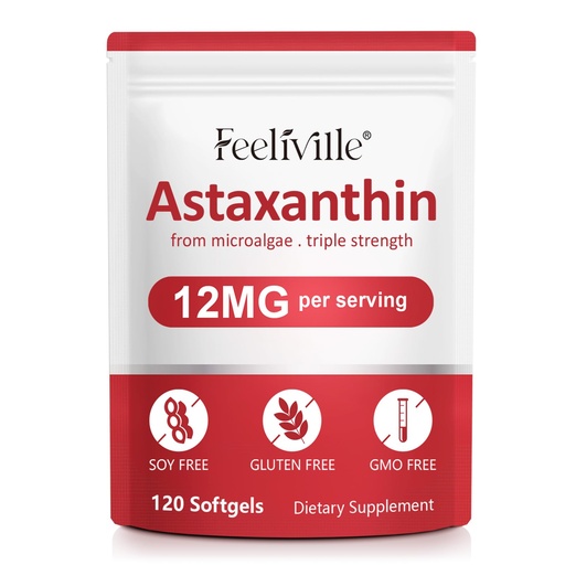 [BRSREBIQOF6QYEYV] Premium Astaxanthin Supplements 12mg 120 Softgels, Astaxanthin Antioxidant Supplement for Eye, Skin, Joint, Brain, Fresh Microalgae Source for Heart & Immune System Health