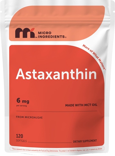 [BRSRGFAKBUBG2YD6] Micro Ingredients Astaxanthin 6mg with MCT Oil, 120 Softgels | Premium Astaxanthin Antioxidant Supplements* | Fresh Microalgae Source | Triple Strength, Non-GMO, Gluten Free, No Soy