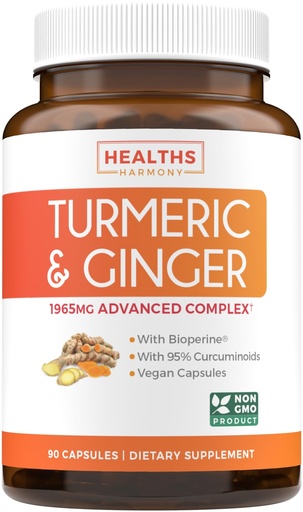[BRSWKHQTPMNGI2LV] Turmeric and Ginger Supplement (Non-GMO) 1980mg Serving - Turmeric Curcumin with Black Pepper Bioperine, Ginger Extract, and 95% Curcuminoids Powder - Tumeric Joint Support Supplement - 90 Capsules