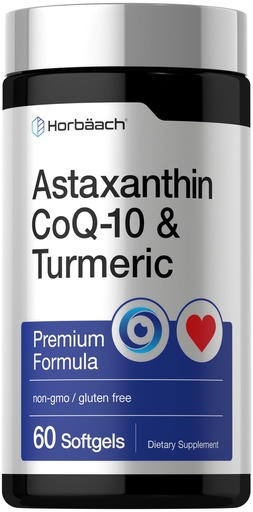 [BRSREBD4OBYBG3LB] Horbäach Astaxanthin 12mg | with CoQ-10 & Turmeric | 60 Softgels | Premium Formula | Non-GMO, Gluten Free Supplement