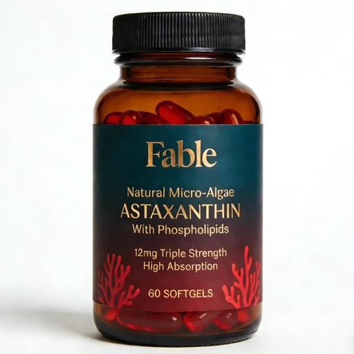 [BRSRGBQNCUCRUCA4] Fable Astaxanthin 12mg with Phospholipids - 5X Absorption, Natural Micro-Algae Sourced Antioxidant for Skin, Eye & Heart Health, 60 Count