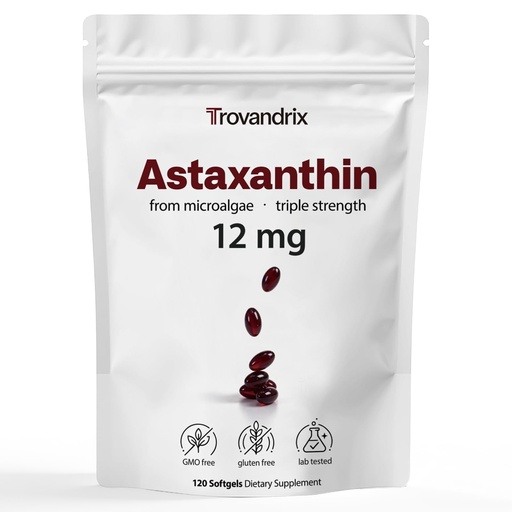 [BRSRGAI3BF6RGDI4] Astaxanthin Supplement with 12mg Haematococcus Pluvialis Softgels – High Potency Antioxidant Support for Eye, Immune & Skin Health, Algae Based Formula, 120 Softgels (4-Month Supply)