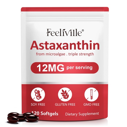[BRSRECYYCMPBSFLU] Astaxanthin 12mg (120 Softgels) - Premium Astaxanthin Antioxidant Supplements - Supports Eye, Internal Circulation, Immune & Skin Health - Fresh Microalgae Source - Non-GMO & No Gluten