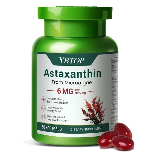 [BRSRGEL4CEPWC2TJ] Astaxanthin 6 mg, Premium astaxanthin Supplement with antioxidant Activity, Supports Eye, Skin, Joint, and Immune System Health. Fresh microalgae Source, Non-GMO, Gluten-Free - 60 softgels