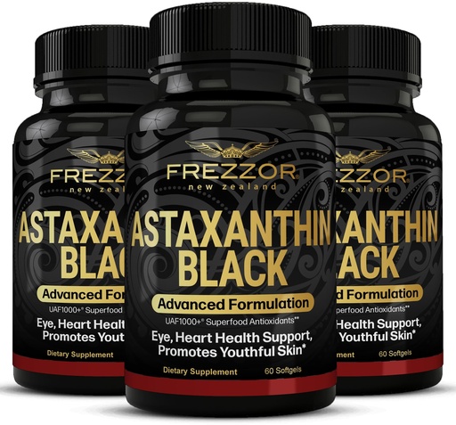 [BRSWYFA7CAFAODLP] FREZZOR Astaxanthin Black with UAF1000+ Super Antioxidant, Supports Heart, Eye & Brain Health, Anti-Aging Skincare & Cellular Protection, 12mg Astaxanthin per Serve, 180 Softgels, 3 Month Supply