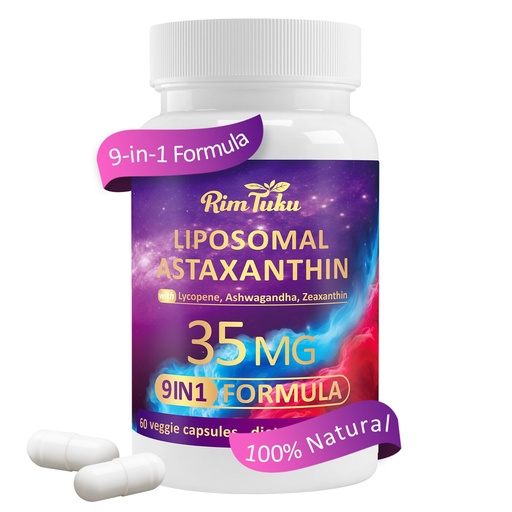 [BRSREFI6PN5BSCDF] Liposomal Astaxanthin Supplement Complex 9-in-1 with Ashwagandha, Lycopene, Zeaxanthin, Antioxidant Supplement Support Eye, Skin & Joint Health, 60 Capsules