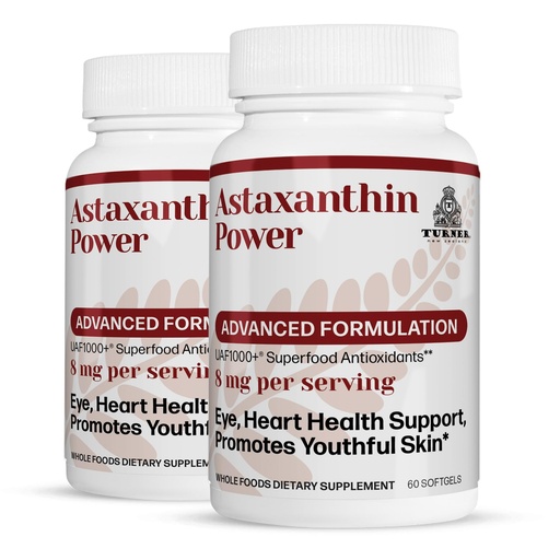 [BRSWYAA3AUCWOHLA] TURNER New Zealand Astaxanthin Power with UAF1000+, Antioxidant Supplement, 12mg Astaxanthin, 60 Servings, 2 Bottle