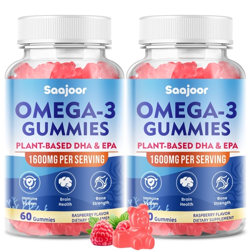 [BRSRGGAKDJ5WC33D] 2 Pack Vegan Omega-3 Gummies1000mg for Adults - Sugar Free Supplement with 400mg DHA & 600mg EPA, Vitamins A, C, E, and Zinc - 120 Count