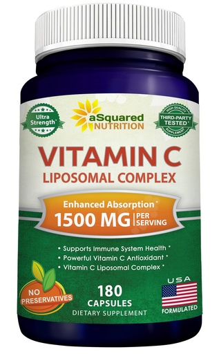 [BRSWGZATDINGG3AU] aSquared Nutrition Vitamin C Liposomal Complex - 1500mg Supplement - 180 Capsules - High Absorption VIT C Ascorbic Acid Pills - Supports Immune System & Collagen Health - 90 Servings