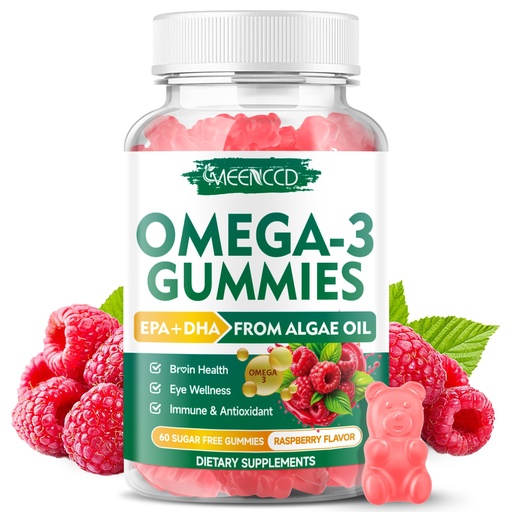 [BRSREADRA54AGGQ2] Vegan Omega-3 Gummies 1000mg, Omega 3 Fish Oil Alternative for Adults, Algae-Based DHA 600mg & EPA 300mg + Vitamins A, C, E, Zinc, Supports Overall Wellness, No Fish Taste, 60 Count