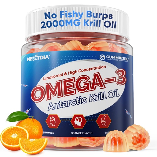 [BRSRGZTRAF6WO3D4] Liposomal Antarctic Krill Oil Omega 3 Gummies 2000mg - Cellular Level Absorption Omega-3 with EPA, DHA & Astaxanthin - Antioxidant & Brain Support - Fish Oil Supplements Alternative - 60 Count