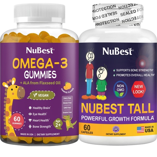 [BRSRGGI2PMHGAEYV] NuBest Bundle Bone Growth - Brain Growth: Omega 3 Gummies Tall New Look for Kids & Teens with Calcium, Collagen, Herbs, Omega 3 Flaxseed Oil