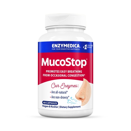 [BRSWIYQQOAFAYFI7] Enzymedica, MucoStop, Natural Enzyme Supplement, Relieves Seasonal or Occasional Congestion, Supports Easy Breathing, 48 Count