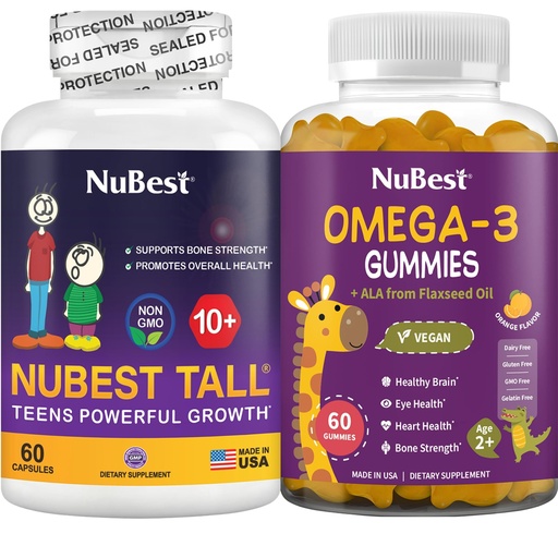 [BRSRGGIHCB5REDL3] NuBest Bundle Bone Growth and Brain Growth Tall 10+ Bone Health Capsules and Omega-3 Gummies for Kids & Teens