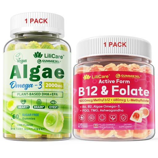 [BRSREBT2OENBOAYZ] Bundle: Algae Omega 3 Gummies 1 Pack & Methyl B12 + L-Methylfolate Gummies 1 Pack