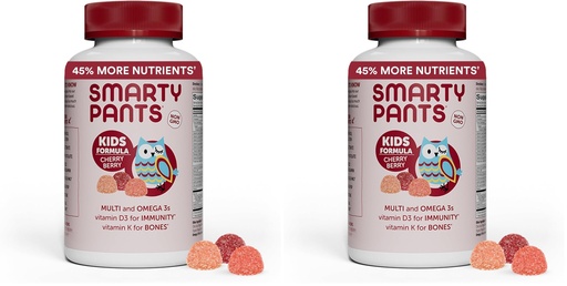 [BRSRGGQNBEDRU3T2] SmartyPants Kids Multivitamin Gummies: Omega 3 Fish Oil (EPA/DHA), Vitamin D3, C, Vitamin B12, B6, A, K & Zinc for Immune Support, Biotin, Grape, Cherry & Berry Flavors, 120 Count (30 Day Supply)