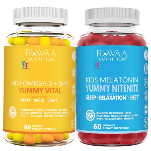 [BRSROH33DJ7BMDQ7] RUWAA NUTRITION Omega 3 Gummies, DHA Gummies and 1mg Melatonin Gummies | No Fish, No After-Taste, Non-Habit Forming, Gluten Free, Non-GMO, Made in USA.