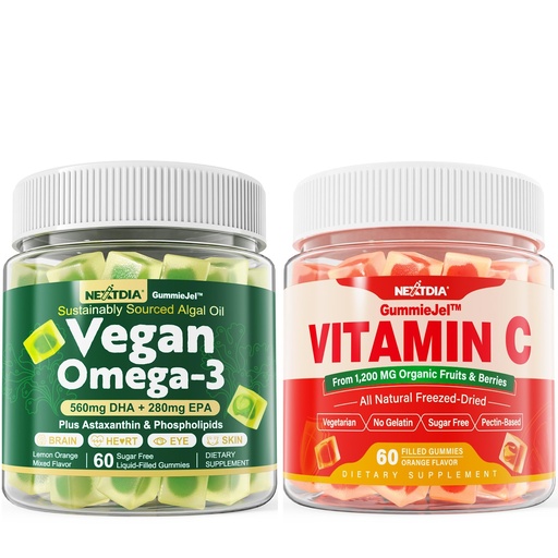[BRSRAFI6CR6ROELV] Nextdia Vegan Omega 3 Gummies + Whole Food Vitamin C Gummies for Adults & Kids