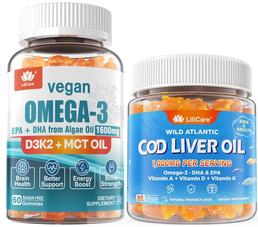 [BRSREEA3AB4GE3I2] 2pack Vegan Omega 3 Gummies + 2pack Cod Liver Oil Gummies