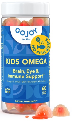 [BRSREYAKAF6GK2TH] GOJOY Kids Omega 3 DHA Gummies – No Fish Burps, No Sugar – Brain, Eye & Immune Support – Plant-Based Omega-3 from Algae – Vegan, Clean DHA for Toddlers, Children & Kids Ages 3+
