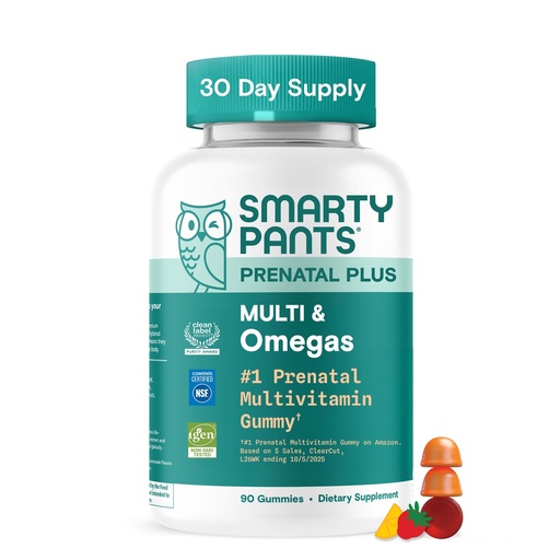 [BRSRAH32BMFBUDLA] SmartyPants Prenatal Multivitamin Gummies with Omega 3 DHA/EPA, Methylfolate, Biotin, Vitamins D3, C, B12, B6, A, K, and Zinc, Gluten Free, Clean Label, Two Fruit Flavors, 90 Gummies (30 Day Supply)