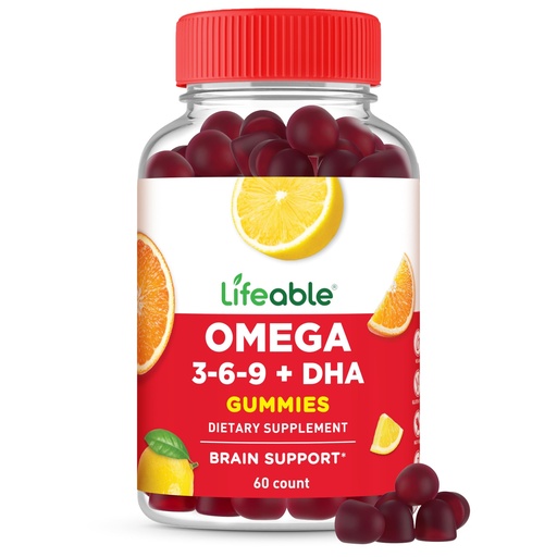 [BRSREAQNCF4GGGTO] Lifeable Omega 3 6 9 Gummies | with Vegan DHA Supplement | Fish Oil Alternative from Plant Based Flaxseed Oil | Great Tasting Omega 3 Supplement | for Adults, Men & Women | 60 Gummies