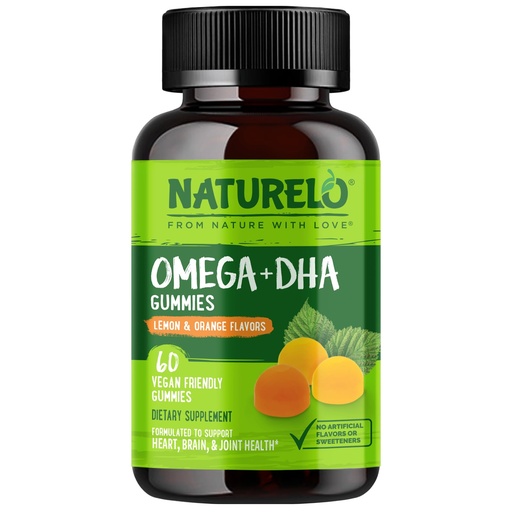 [BRSWYHQOOUCWGELG] NATURELO Vegetarian DHA and Omega 3 Supplement from Algae and Chia Seed Oil for Heart, Brain and Joint Health - No Fish, Gelatin, or Artificial Sweeteners - 60 Gummies