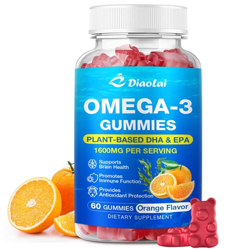 [BRSRGZQ2O4DQECTF] Vegan Omega-3 Gummies for Adults – Sugar-Free, Algae-Based DHA 600mg & EPA 300mg, with Vitamins A, C, E, Zinc – Omega 3 Fish Oil Alternative, 60 Count