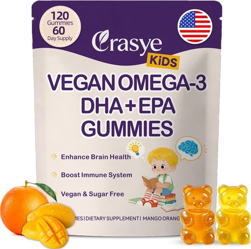[BRSRG2QBC4PR6HQ6] Omega 3 Gummies for Kids & Teens - Sugar Free Omega DHA & EPA Supplement Gummy for Children Brain and Immunity - No Fish Burps, Vegan - 120 Gummies