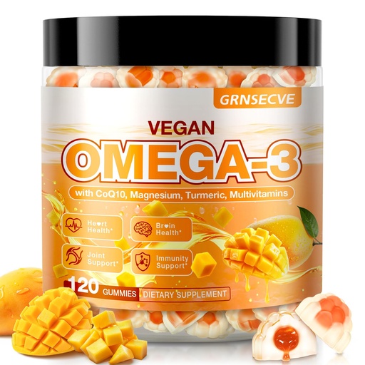 [BRSRGAY2DIHWO2YV] Vegan Omega-3 Gummies - Fish Oil Omega 3 Supplements Alternative for Adults - Algae DHA 600mg & EPA 400mg, Vitamin D3 K2 - No Fish Taste - for Brain, Eye, Immune Support - Sugar Free,120 Count